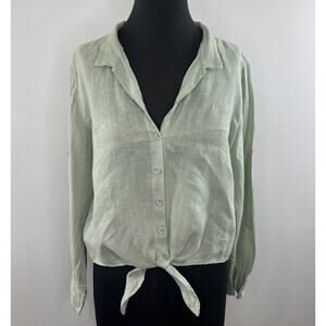 Cloth & Stone Mint Green Long Sleeve Tie Twist Front Button-Down Linen Shirt M